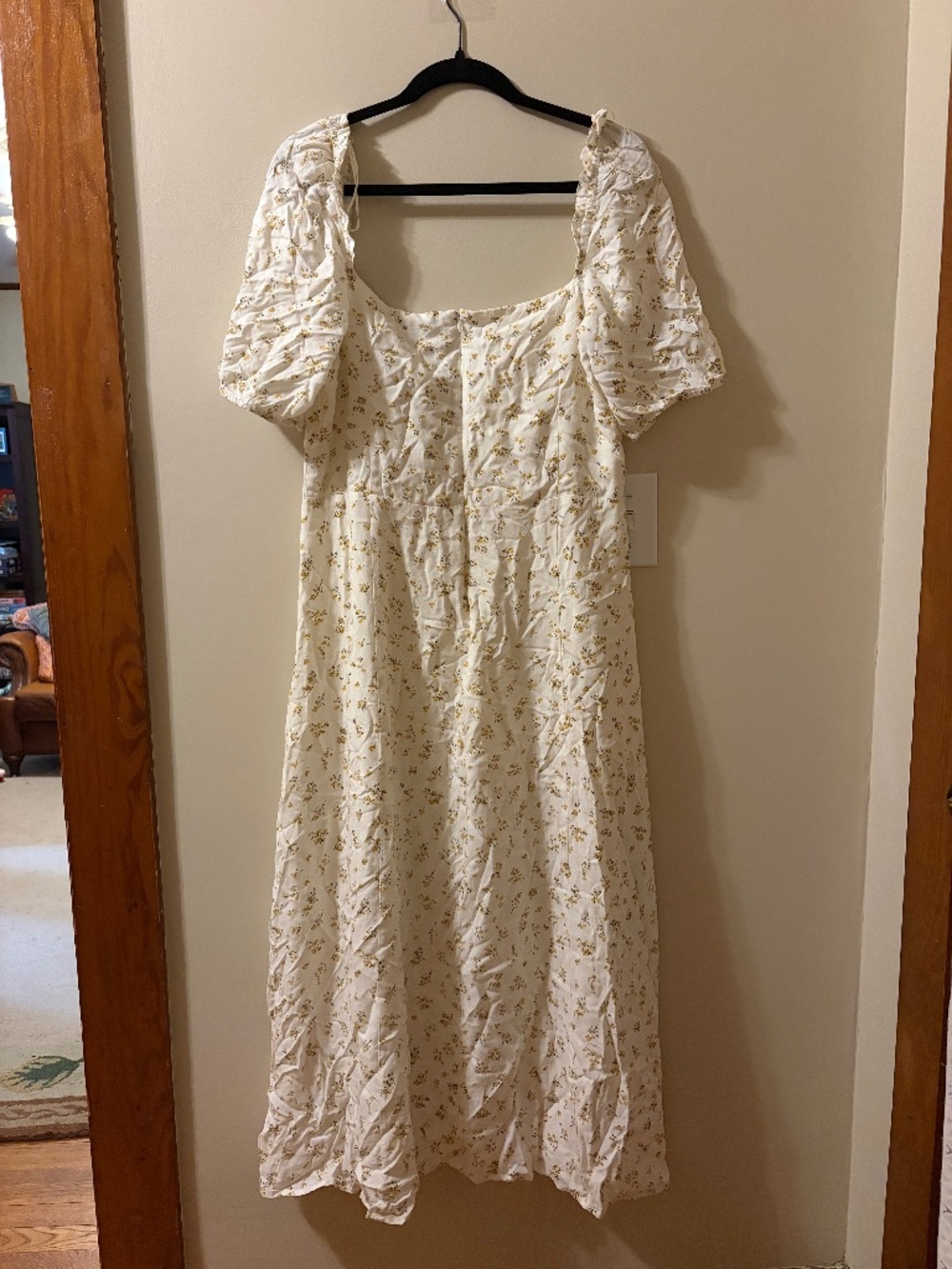 White and Yellow Floral Bardot Milkmaid Midi Dress - Picture 7 of 7